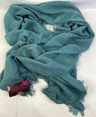 Scarf or Wrap 88" x 28" Turquoise & Gray Check  w/ Fringe Women by Tickled Pink - Image 1 of 4