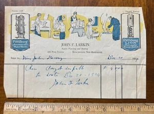 1924 Billhead John Larkin Klempner Pittsburg Heizung Deko Grafik Manchester NH - Bild 1 von 1