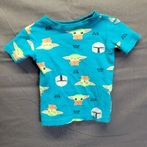 Star Wars Grogu Mandalorian Green Short Sleeve Boys Pajama Shirt Sz 12M - Picture 1 of 4