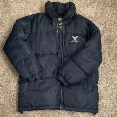 Abrigo de invierno acolchado azul marino Avirex para hombre con cordones de capucha y puños ajustables mediano Foto 1 de 4