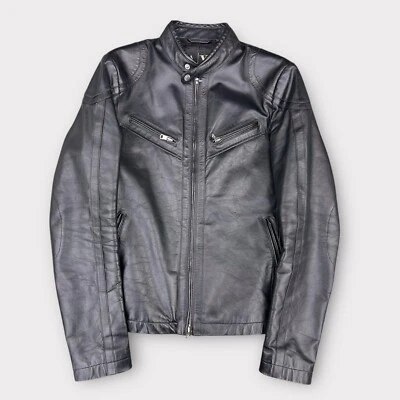 Chaqueta Armani Exchange Cuero Negro Moto Café Racer Talla Pequeña Foto 1 de 4