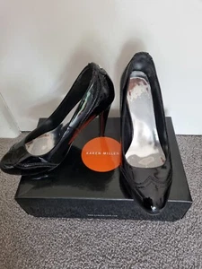 Karen Millen Patent Black Leather Heels Size 39 With Box - Picture 1 of 10