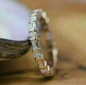Full Eternity Ring 2Ct Baguette Cut Lab Created Diamond 14K White Gold Plated - Picture 1 of 12