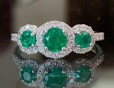 Emerald and Diamond Ring Trilogy Cluster Engagement in Platinum 