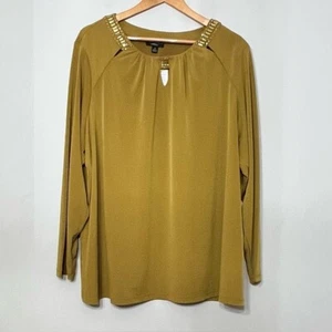 Top maglia liquida Susan Graver Jewel Gold Artisan nuovo con etichette 3x floreale elasticizzato manica lunga - Foto 1 di 6