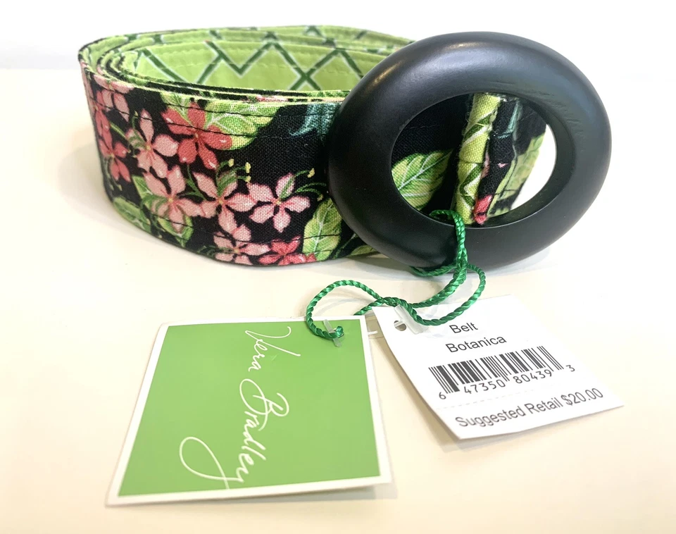 Cinturón de Tela Vera Bradley Tropical Negro Hebilla Hawaiano Boho Preppy Geométrico (A) Foto 1 de 4
