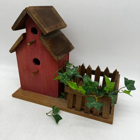 VTG Wooden Bird House Decorative Hanging or Free Standing Farm House BOHO 11X12” Cover