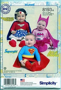 Baby Heroine Costumes - Wonder Woman/Supergirl/Batgirl Simplicity Sewing Ptn - Picture 1 of 2