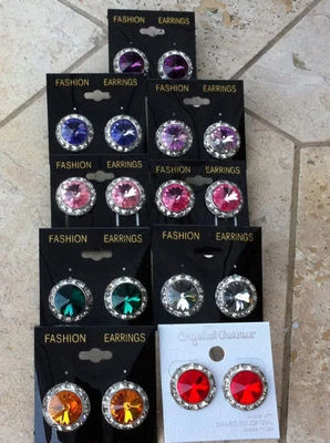 Genuine Austrian Crystal Rhinestone 20mm Rivoli Dance Earrings Large 1 Inch - Image 1 of 4