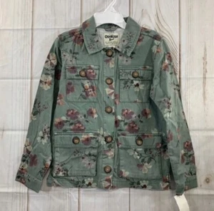Oshkosh Green Floral Denim Jean Jacket Girls Size 10 - Picture 1 of 3