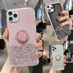 Girly Glitter Ring Holder Stand Sparkly Phone Case for OPPO Shockproof Cover - Picture 1 of 15