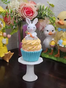 Easter Bunny Rabbit Carrot Faux Cupcake Resin Figurine Tier Tray Decor 5.5" - Picture 1 of 7