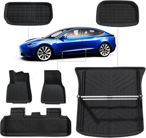 Tesla Modelo Y - Juego de 6 pisos, almacenamiento delantero/trasero, alfombrilla de carga con soportes de equipaje - Imagen 1 de 8