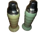 Vintage Hazel Atlas Moderntone Platonite Pastel Green Jade & Yellow S&P Shakers