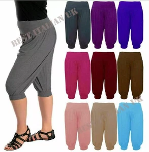 WOMENS HAREM 3/4 TROUSERS ALI BABA HAREEM BAGGY PANTS CROPPED SHORTS LEGGINGS - Picture 1 of 20