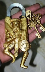 Mughal Warrior Shape Golden Design Padlock Brass Handmade Door Lock GK 557 - Picture 1 of 5
