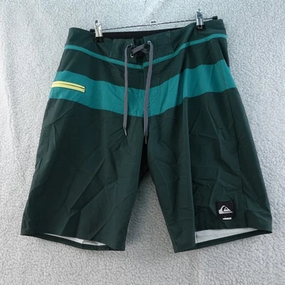Pantalones cortos de natación Quiksilver para hombre 31 verde azulado amarillo a rayas Y2k skate Foto 1 de 4
