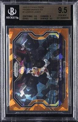 2020-21 PANINI PRIZM PRIZMS ORANGE ICE #1 LEBRON JAMES BGS 9.5 - Image 1 of 2