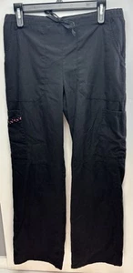 Scrubstar Women’s Pants Black & Pink Ribbon Breast Cancer Elastic Waisted Size S - Picture 1 of 4