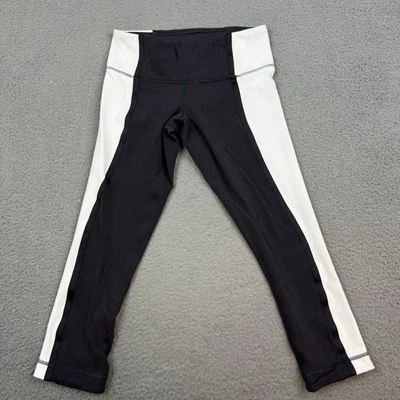 Leggings Lululemon Up The Pace para mujer 4 negros blancos a rayas bolsillos elásticos Foto 1 de 4