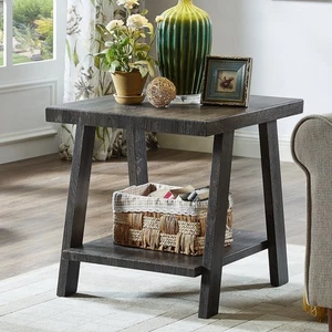 Athens Contemporary Replicated Wood Shelf End Table in Charcoal Finish - Picture 1 of 7