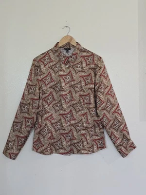 Talbots Silk Paisley Button Up Top Womens Size 14 Brown Long Sleeve Collared  - Image 1 of 4