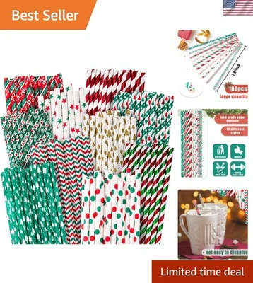 Canudos de papel de Natal, 180 peças canudos decorativos listrados de Natal P... - Imagem 1 de 4