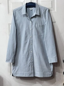 J.Jill Damen Gr. XL Tunika Knopfleiste Langarm 3 Taschen gestreift blau Stretch - Bild 1 von 12