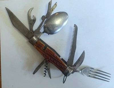 Vintage Mambro Japan Hobo Knife Multi Tool 11 Implements Bone Handle 1950's - Image 1 of 4