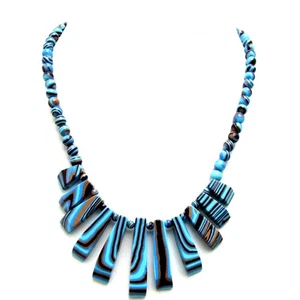50mm Natural Blue Stripe Turquoise Pendant Necklace for Women Jewelry 18" Choker - Picture 1 of 3
