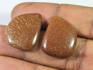 27.90Cts. Lab Created Sunstone (17mm X 21mm each) Cabochon Match Pair - Picture 1 of 8