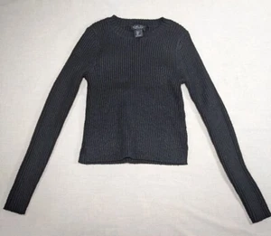 RACHEL ZOE Girl's Black Crew Neck Long Slv 2" Hem Slits Ribbed Sweater sz S NWOT - Picture 1 of 9