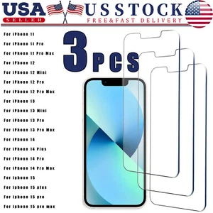 3X Hartglas Displayschutzfolie für iPhone 14 13 12 11 Pro Max X XS XR 8 7 6 - Bild 1 von 11