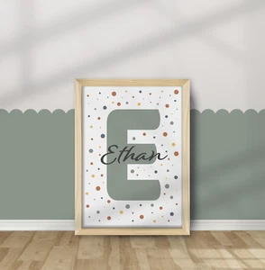 Animal Jungle Name Print Polka Dot Background, Nursery Playroom Kids Poster - Picture 1 of 20