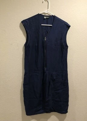 Mini Vestido The Kooples Sport Azul Cremallera Frontal Mezcla Cupro Mangas Cep Talla S Foto 1 de 4