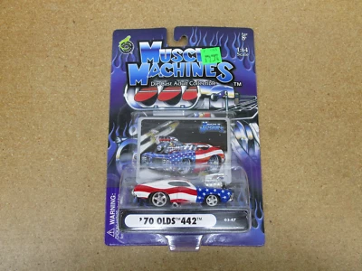 MUSCLE MACHINES 1970 Oldsmobile 442 American Flag 1/64 car diecast B2 - Image 1 of 4