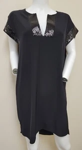 Calvin Klein Womens Size 10 Black V Neck Sequined Shift Dress - Picture 1 of 4