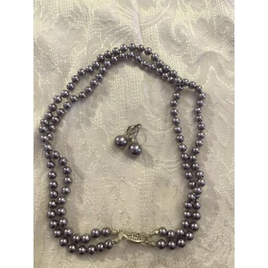 COLLANA FINTA PERLE NERE set singolo filo e orecchini - Foto 1 di 3