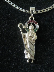 St Jude con bastón con 24"" chn14K GP & STONES/Sn Judas y Baston/24"" cadena gratis/gemas - Imagen 1 de 4