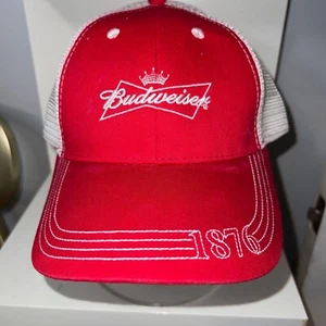 Budweiser 1876 Beer Hat Ball Cap Bud Red White Anheuser Busch Brewery Snapback - Picture 1 of 4