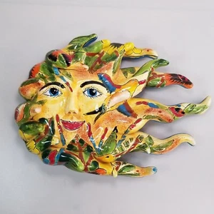 Sole a vento in ceramica stile Talavera messicano 13" x 9" dipinto a mano arte da parete - Foto 1 di 8