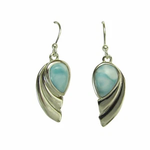 EARRINGS Sterling Silver Angel Wings Earrings w Larimar Stones Beautiful by S&F - Picture 1 of 4