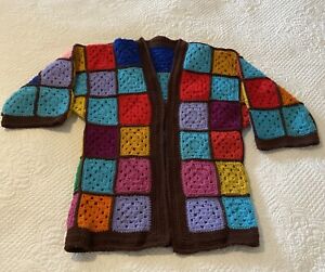 Vintage Boho Retro Hippy Handmade Granny Square Crochet Sweater Sm/med