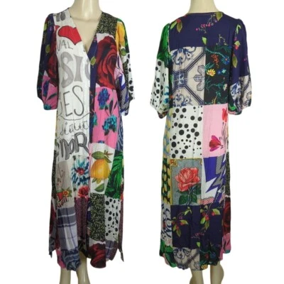 Vestido midi bohemio de retazos con mangas cortas y cuello en V de Desigual para mujer talla M Foto 1 de 4