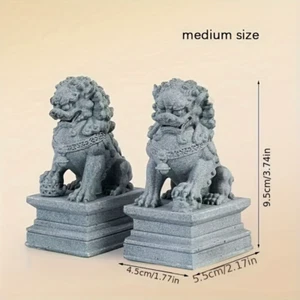 FU Foo Dogs Pair Guardian Lion Statues Chinese Feng Shui Decorative Figurines Ho - Picture 1 of 12