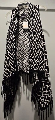 Rafaella Studio 黑色白色几何条纹无袖开衫背心小号全新带标签 — 第 1/4 张图片