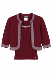 CHANEL 99A Burgundy Sequin Knit Twinset Cardigan + Tank Top FR 34 / US XS-S - Picture 1 of 7