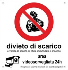 CARTELLO SEGNALETICO - DIVIETO DI SCARICO AREA VIDEOSORVEGLIATA - segnale
