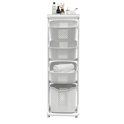Laundry Basket Sorting Rack Four-Tier Wheeled Design Removable Casters - Image 1 of 4