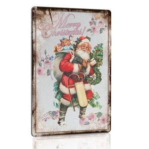 Insegna vintage Babbo Natale in metallo - 8x12 pollici rustica "Buon Natale!" Arte da parete... - Foto 1 di 7